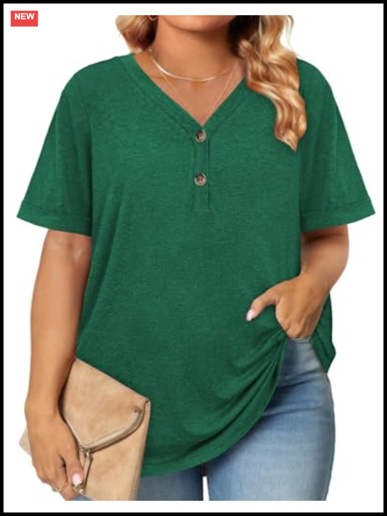 Plus Size Button Down Tunic Top Business Casual Loose Fit T-Shirt